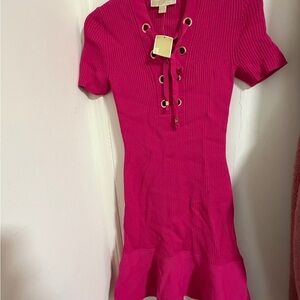 Michael Kors Fuchsia Lace-Up Ribbed Top